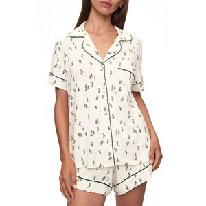 Eberjey Womens Gisele Printed Relaxed Short Pajamas Set XL Alpine Skier/Green